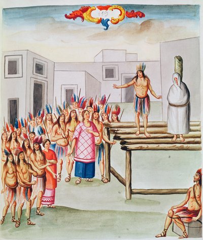 View of Plaza de Thalco with an Indian Tied to a Stake, from 